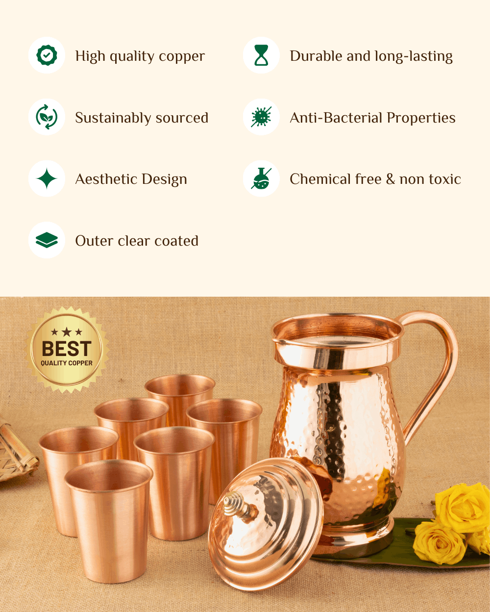 Benefits Of Copper Baron Jug with Crest Glass 6 Pcs