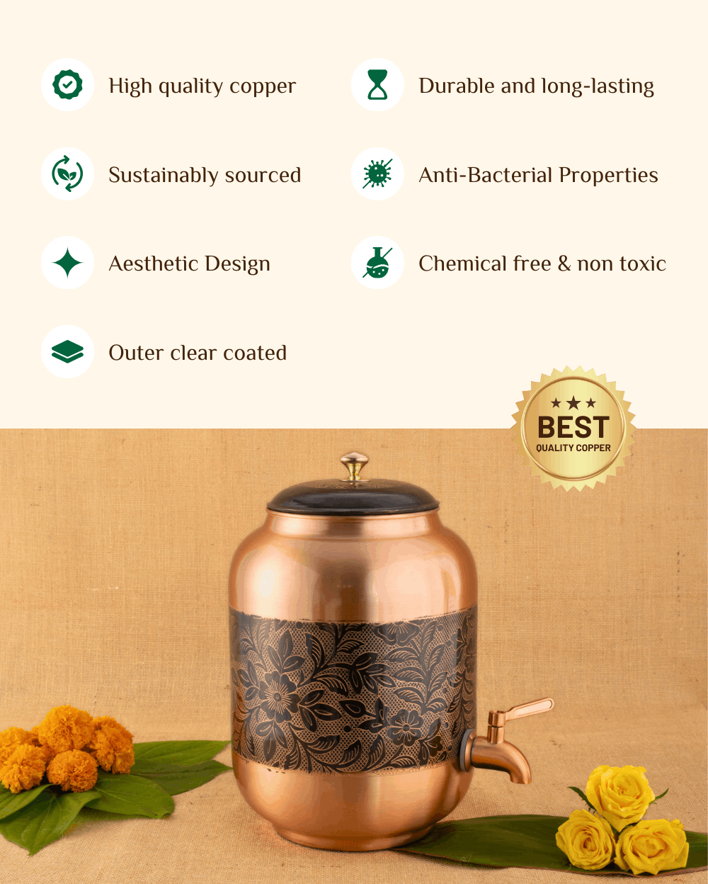 Benefits Of Copper Classic Matka Flower Engraved