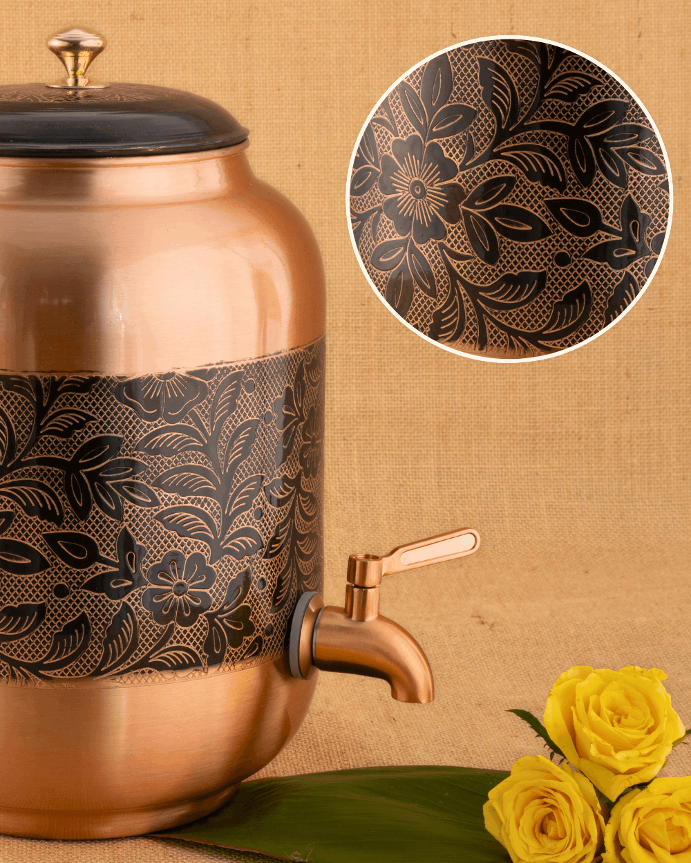Authentic Copper Classic Matka Flower Engraved