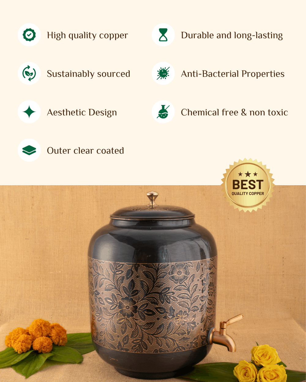 Benefits Of Copper Classic Vintage Matka Flower Engraved