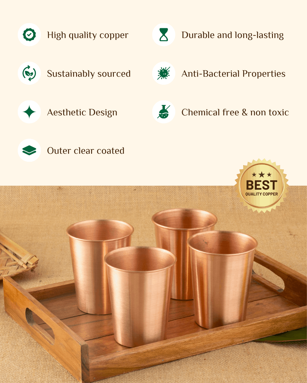 Benefits Of Copper Crest Glass 4 Pcs Set with Teakwood Tray
