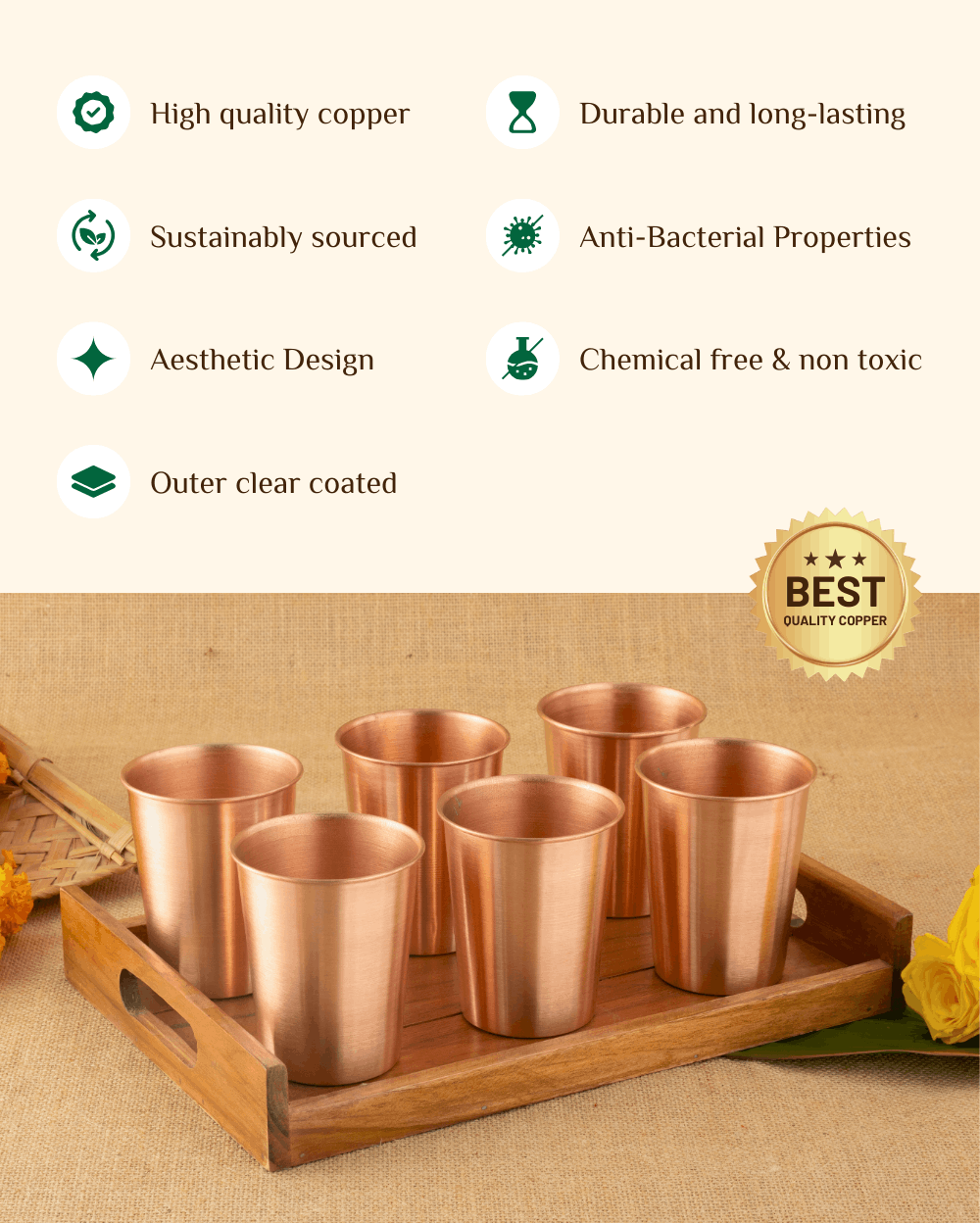Benefits Of Copper Crest Glass 6 Pcs Set with Teakwood Tray