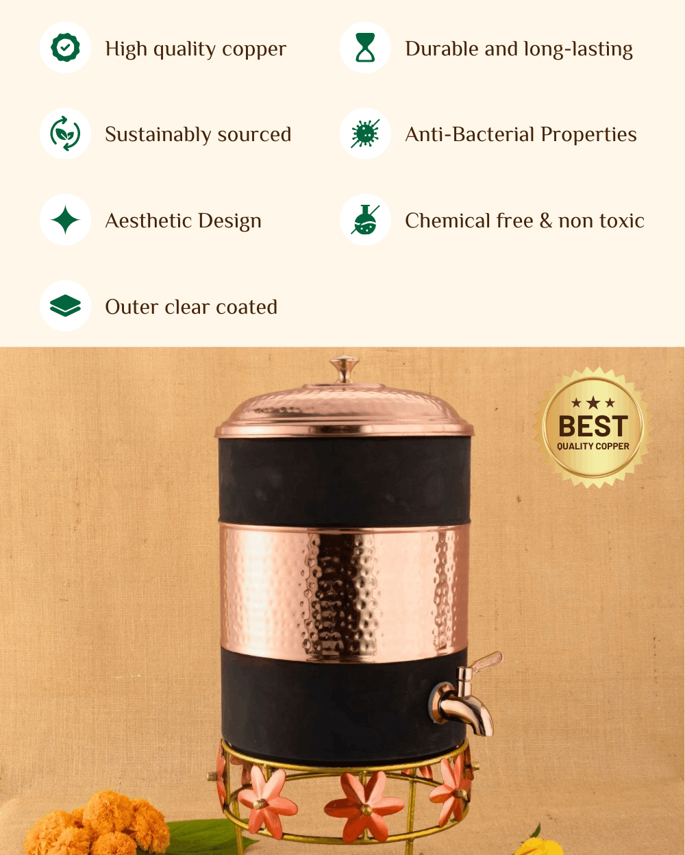 Benefits Of Copper Heritage Matka Black Color Coated with Stand