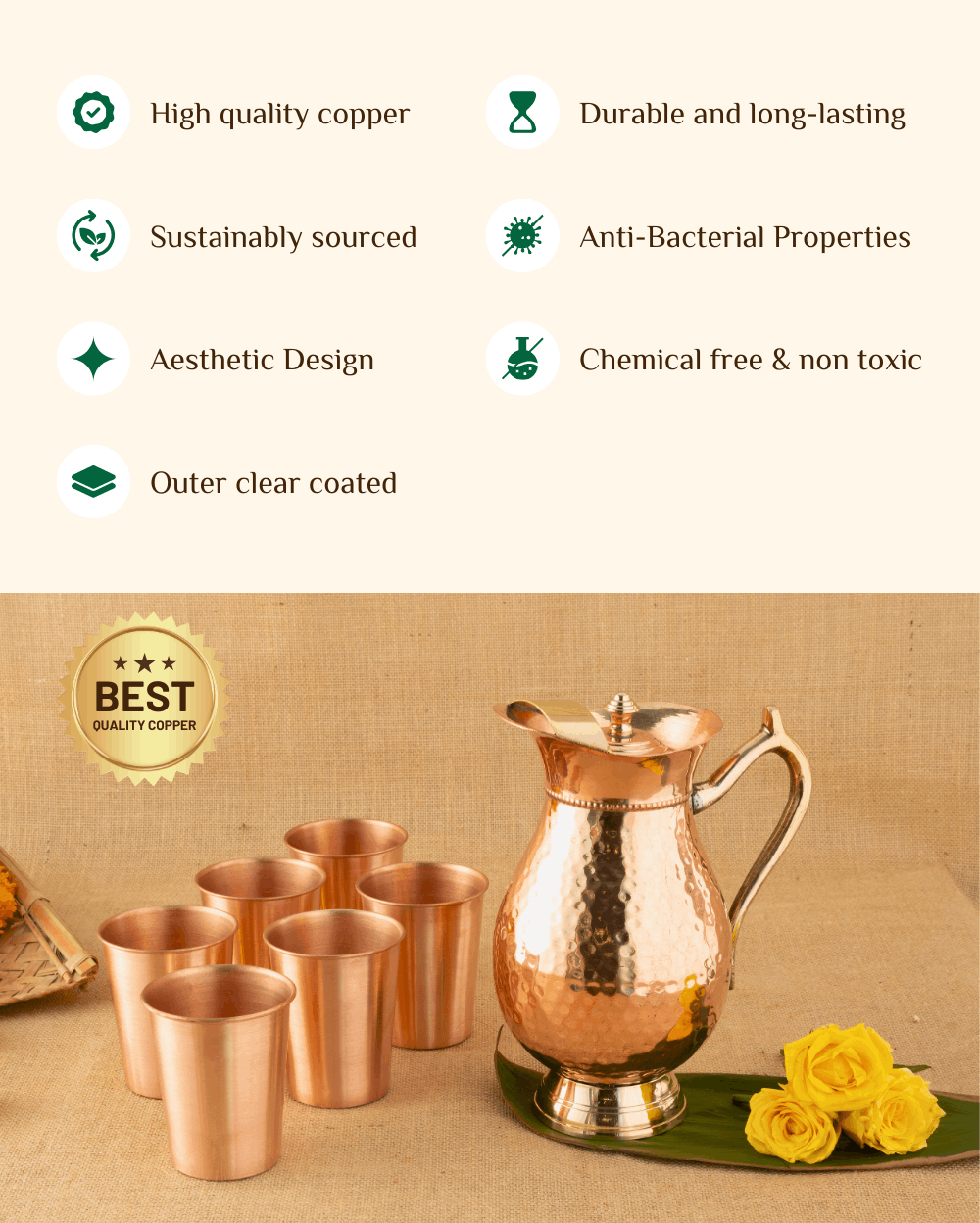 Benefits Of Copper Maharani Jug with Crest Glass 6 Pcs