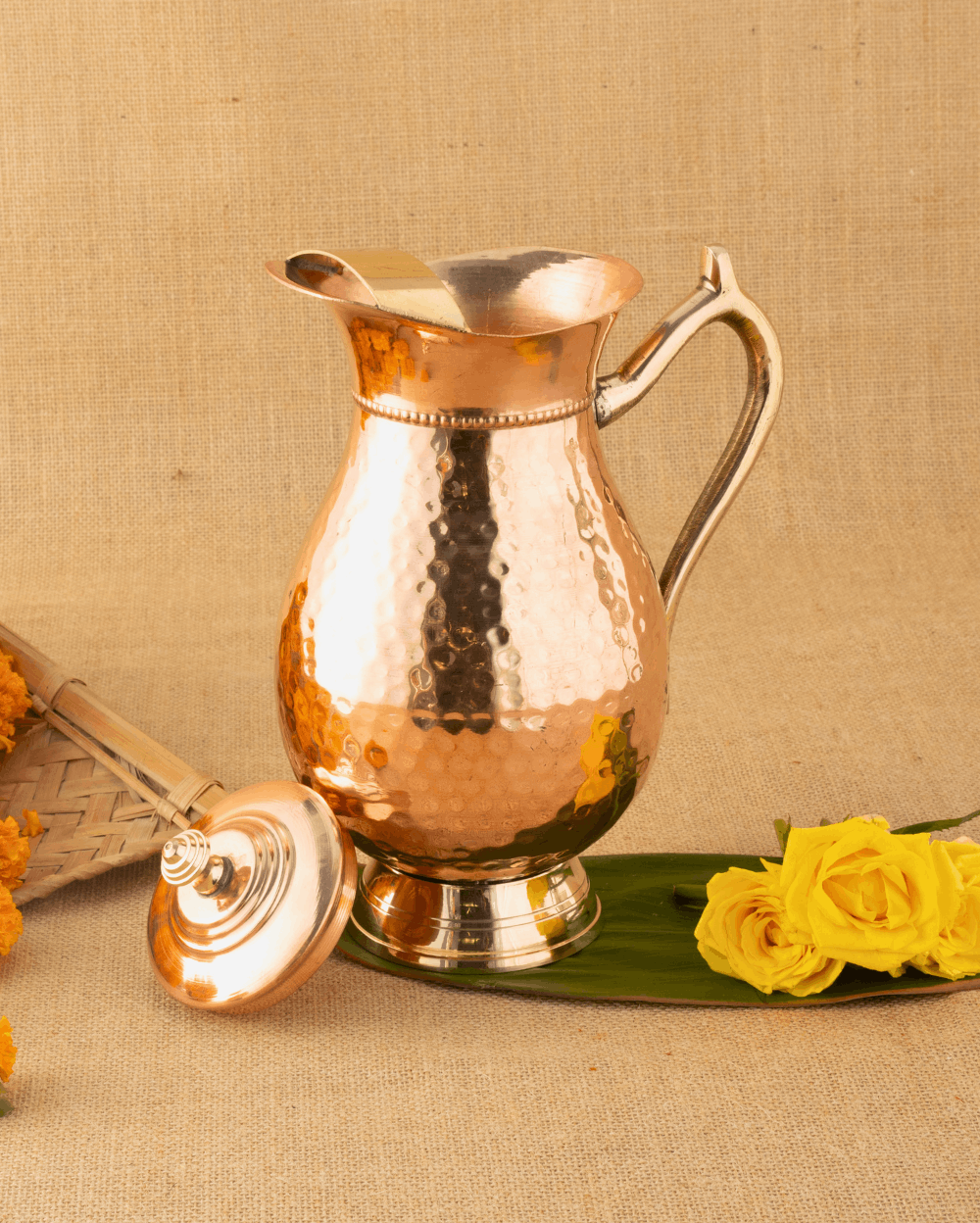 Pure Copper Maharani Jug with Lid