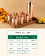 Premium Copper crest Glass 6 pcs set + premium bottle 980ml ltr with teakwood tray