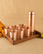 Copper crest Glass 6 pcs set + premium bottle 980ml ltr with teakwood tray