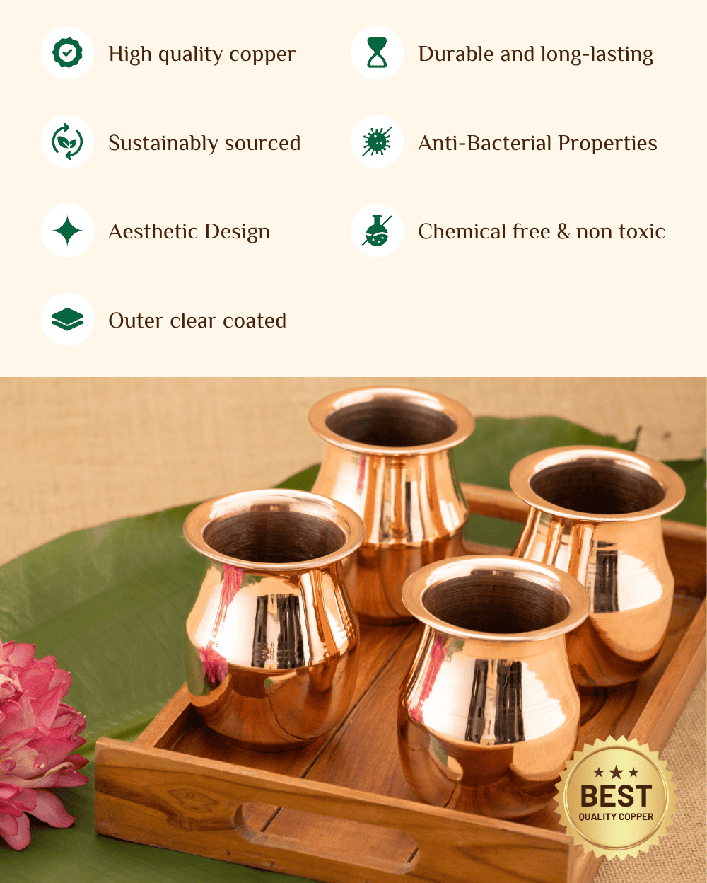 Benefits of Copper Vintage Glass 4 Pcs with Teakwood Tray