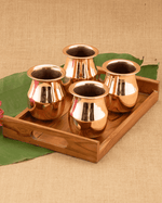 Copper Vintage Glass 4 Pcs with Teakwood Tray