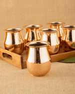 Authentic Copper vintage Glass 6 pcs with teakwood tray