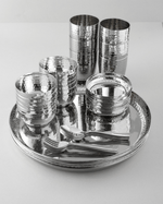 Steel Gleam Hammered Thali Set 42 Pcs
