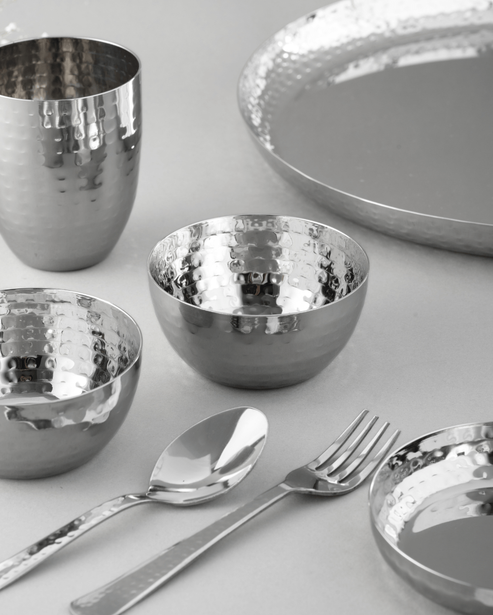 Steel Gleam Hammered Thali Set 7 Pcs