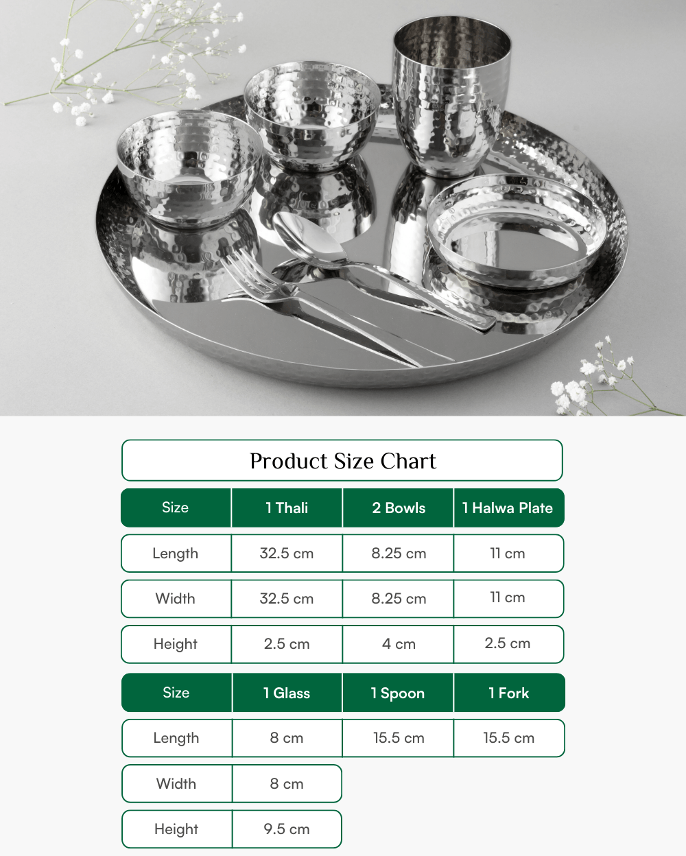 Premium Steel Gleam Hammered Thali Set 7 Pcs