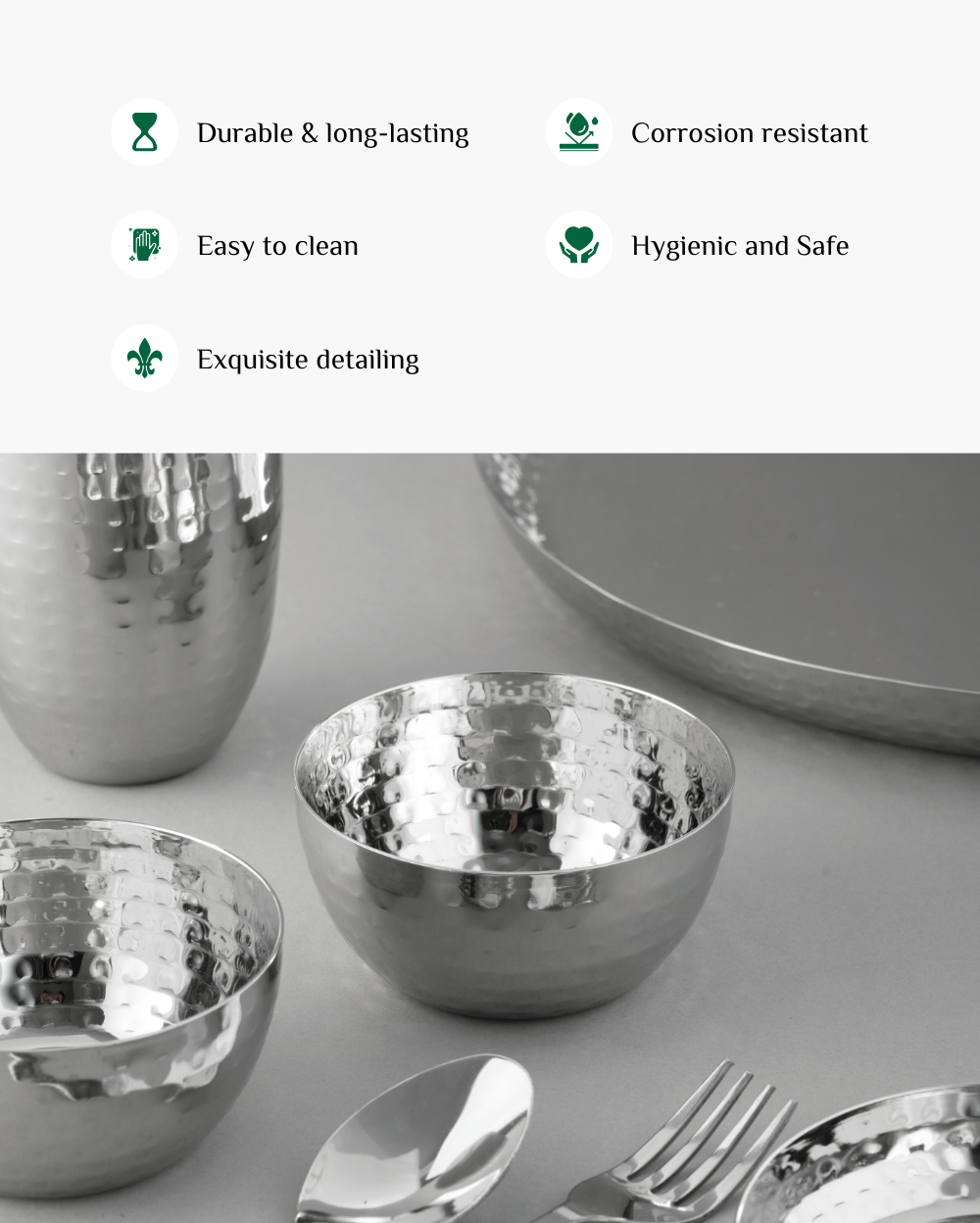 Benefits of Steel Gleam Hammered Thali Set 7 Pcs