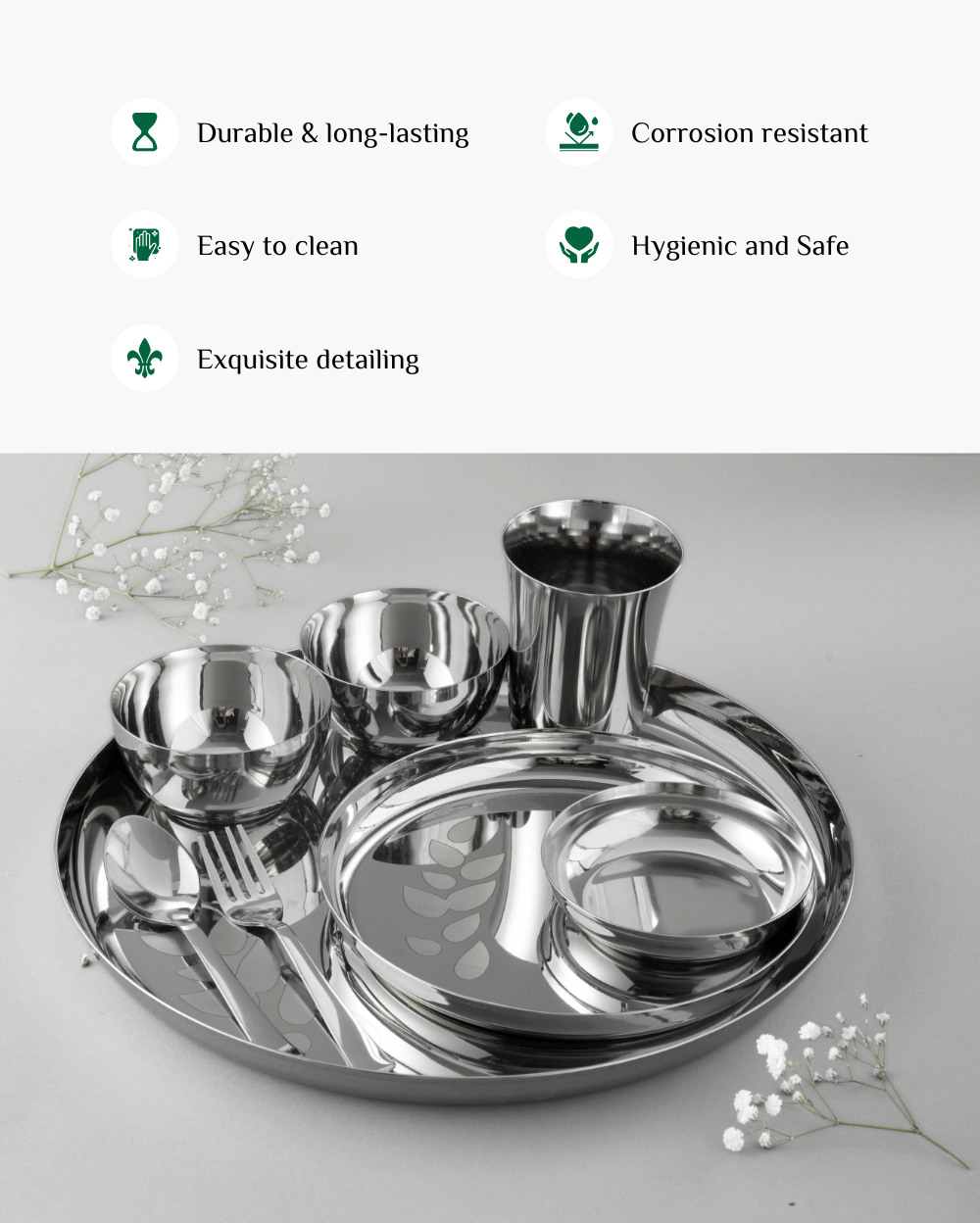 Benefits of Steel Hefty Thaliset 8 Pcs