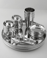 Steel Sparkle Hammered Thali Set 42 Pcs