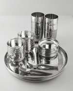 Steel Gleam Hammered Thali Set 42 Pcs