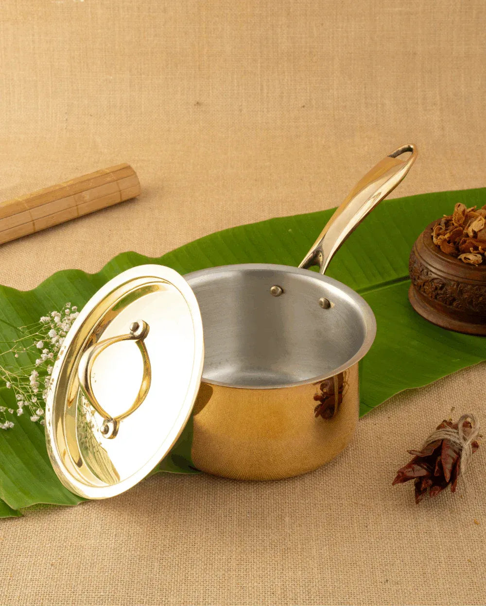 Premium Brass Cookware Combo – Brass Robust Kadai + Brass Robust Saucepan (Tin Coated with Lid)