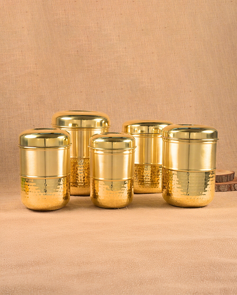 Brass Classic Hammered Container Set of 5 Pcs