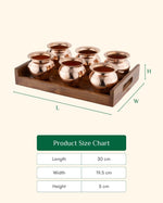 Copper Classic Kalash 6 Pcs Glossy with Teak Wood Tray