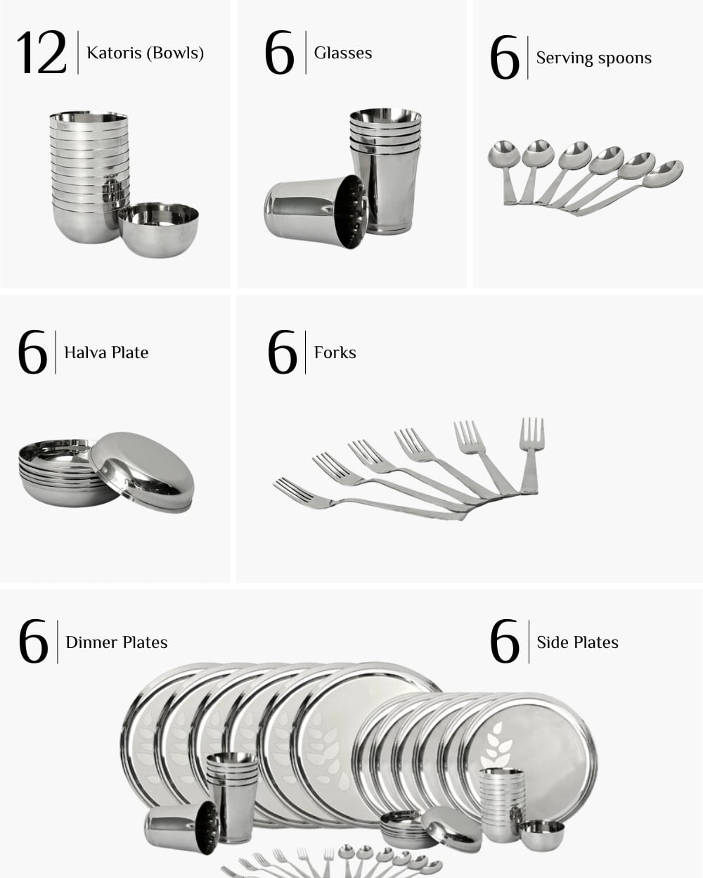 Steel Hefty Thali/Dinner Set 48 Items