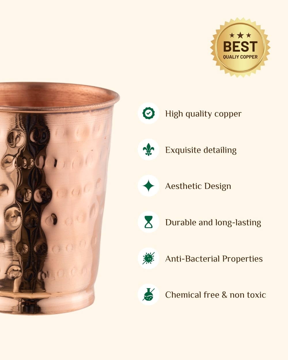 Copper Crest Hammered Glass Set of 6 Pieces glossy