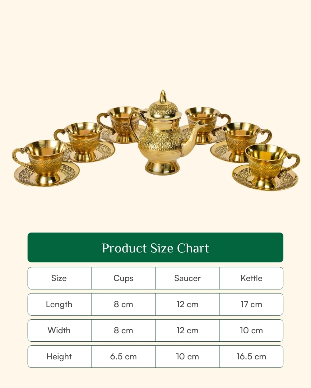 Brass Royal Cup Saucer Set With Kettle