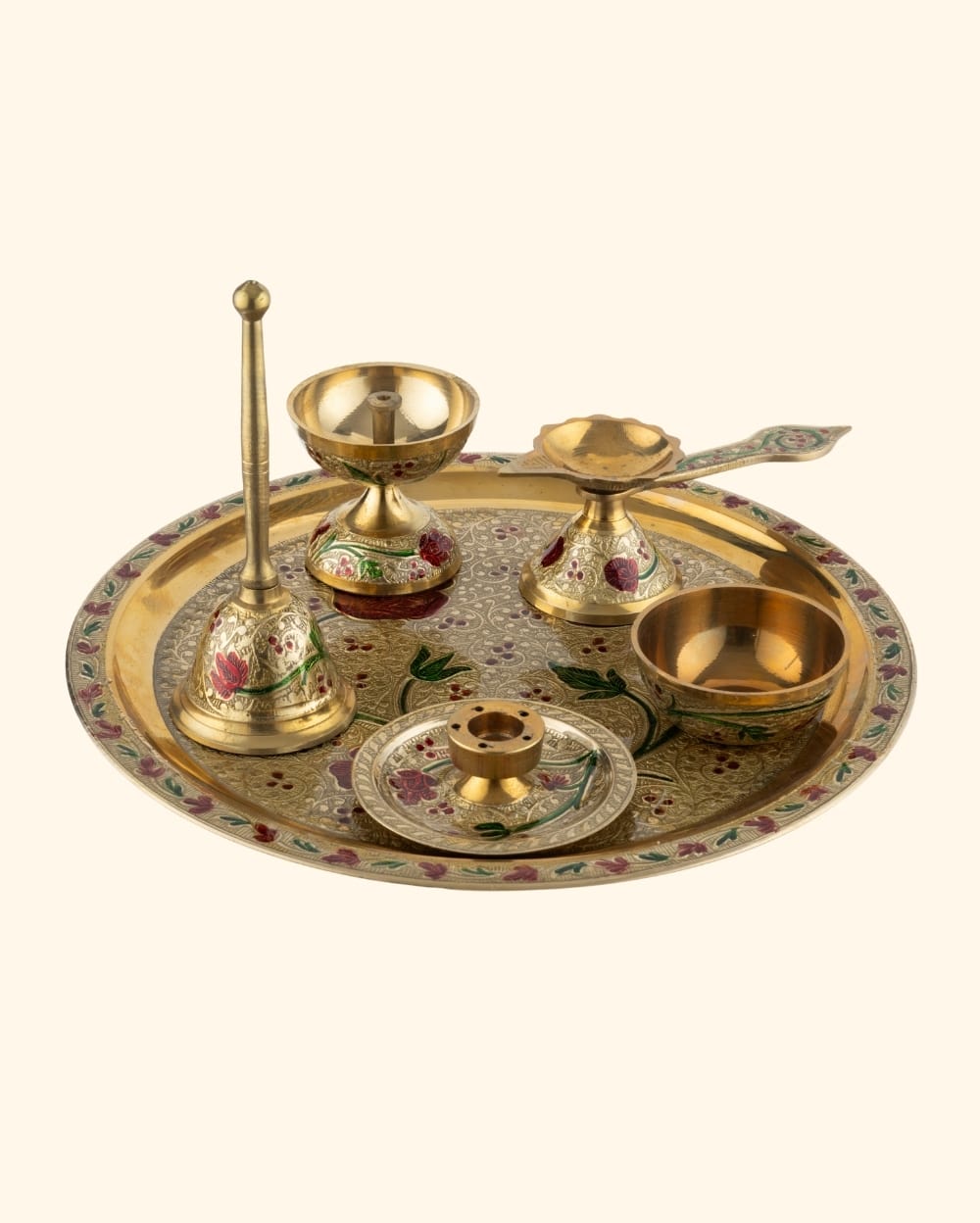 Brass Divine Pooja Set Color Engraved