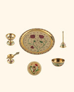 Brass Divine Pooja Set Color Engraved