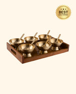 Bronze Supreme Ice Cream Set With Teak Wood Tray