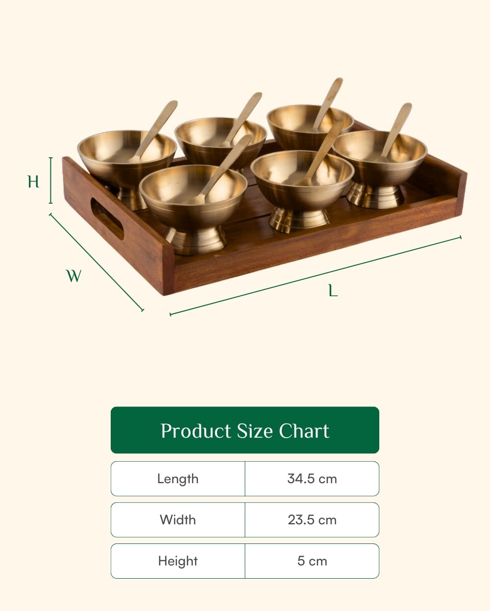 Bronze Supreme Ice Cream Set With Teak Wood Tray