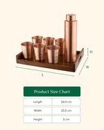 Copper Crest Glass Set of 6 with Luxe Bottle 1L + Teak Wood Tray