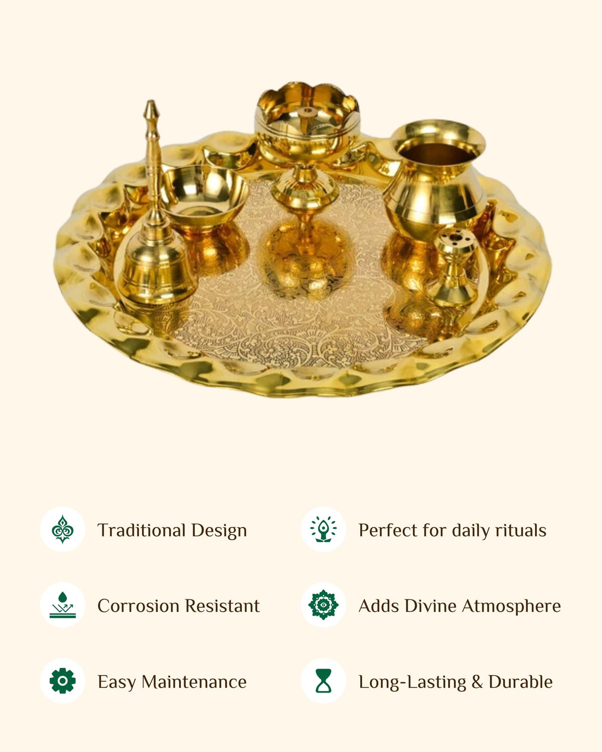 Brass Divine Pooja Set Engraved