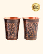 Copper Luxe Antique Bottle & 2 Pcs Glass Set With Metal Stand