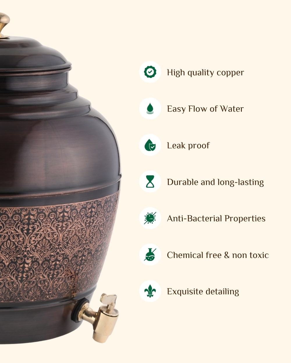 Copper Royal Matka/Waterpot Engraved 11L