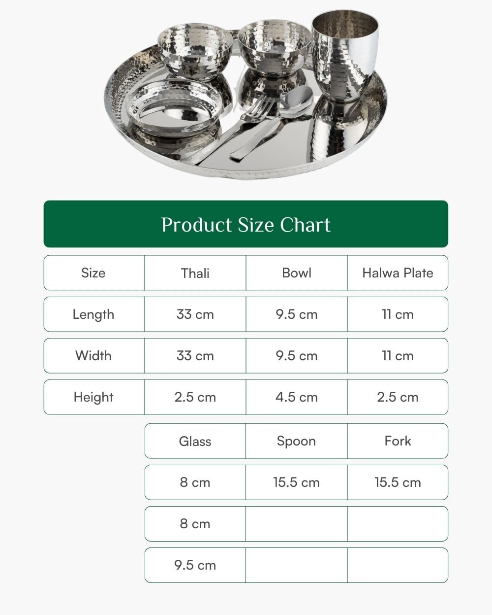Steel Gleam Hammered Thali/Dinner Set 7 Items