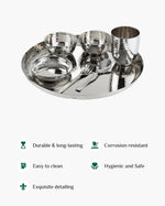Steel Gleam Hammered Thali/Dinner Set 7 Items