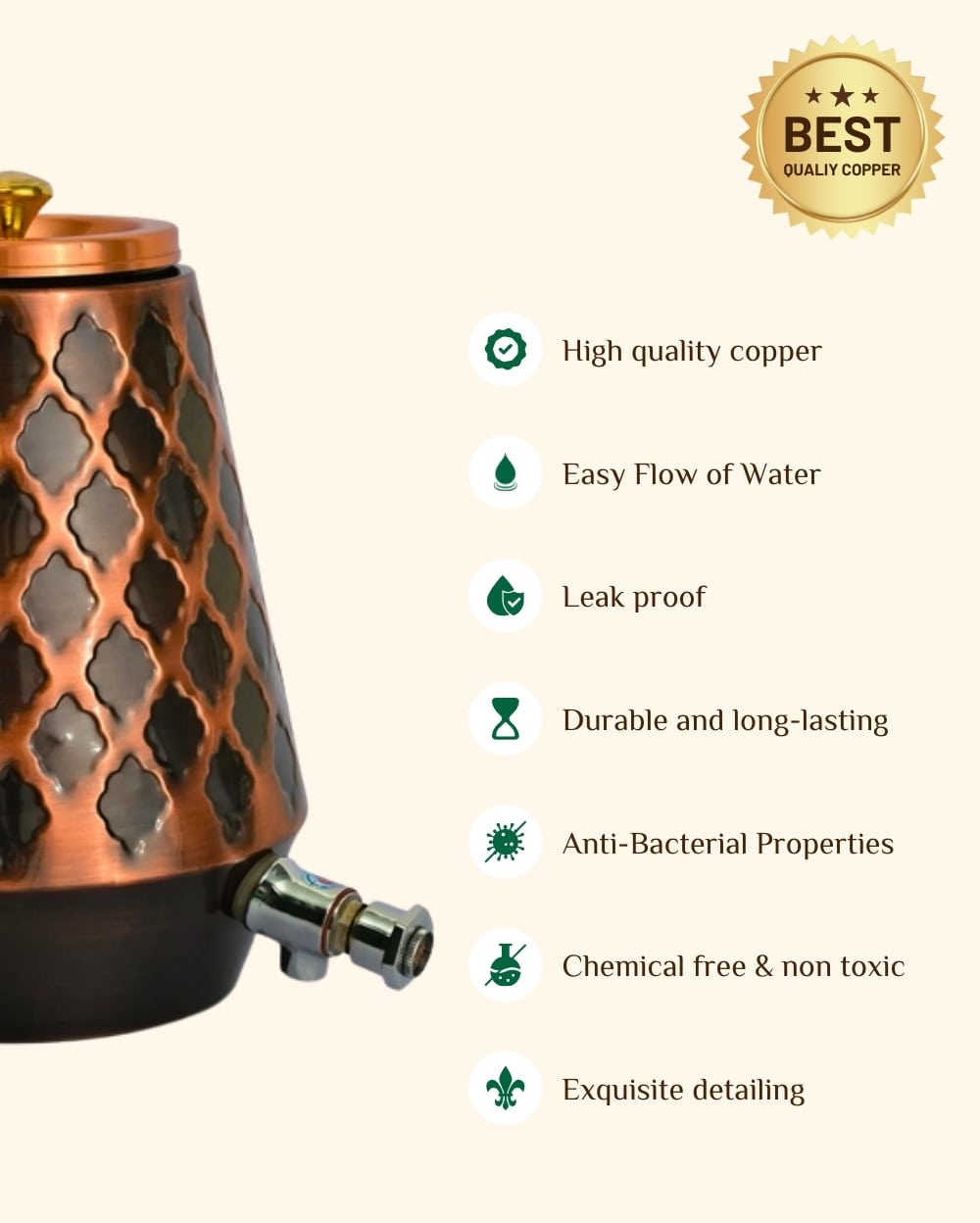 Copper Premium Matka/Waterpot 5L