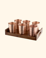 Copper Crest Glass Set of 6 with Teak Wood Tray