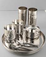 Steel Gleam Hammered Thali Set 42 Pcs
