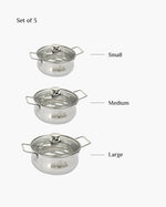 Steel Hefty Serving Handi with Glass Lid Set of 3