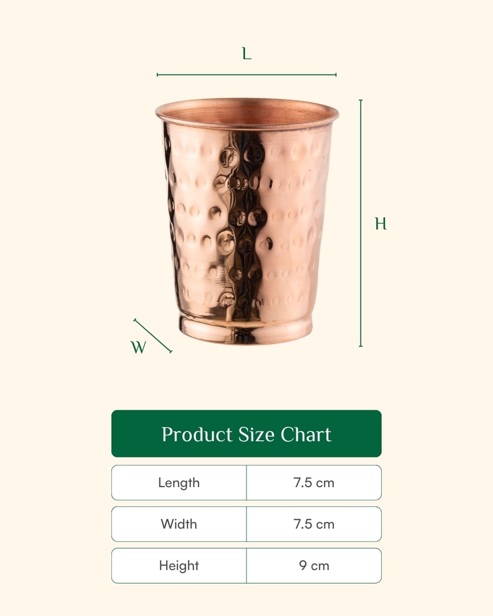 Copper Crest Hammered Glass Set of 6 with Teak Wood Tray