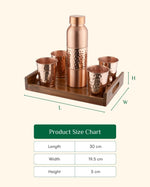 Copper Crest Hammered Glass Set of 4 with Luxe Hammered Bottle+ Teak Wood Tray