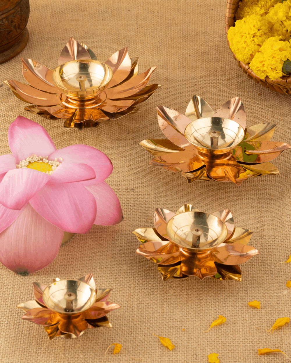 Brass Copper Lotus Deep Set of 4