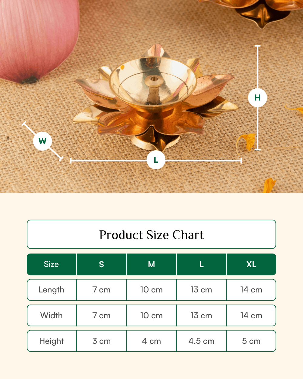 Premium Brass Copper Lotus Deep Set of 4