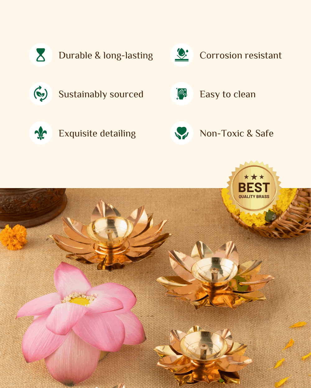 Benefits Of Brass Copper Lotus Deep Set of 4