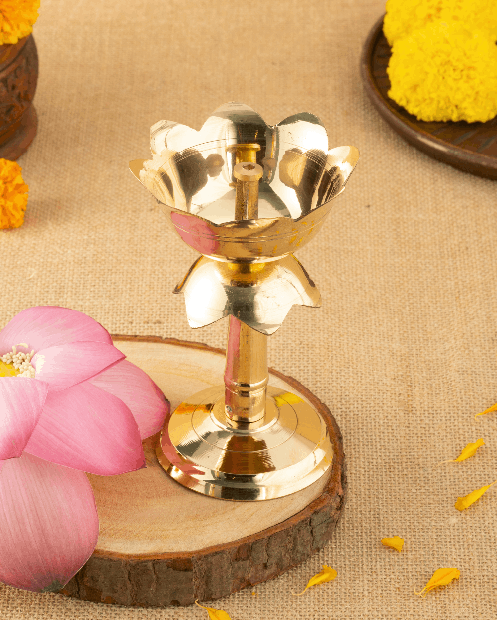 Brass Lotus Stand Diya