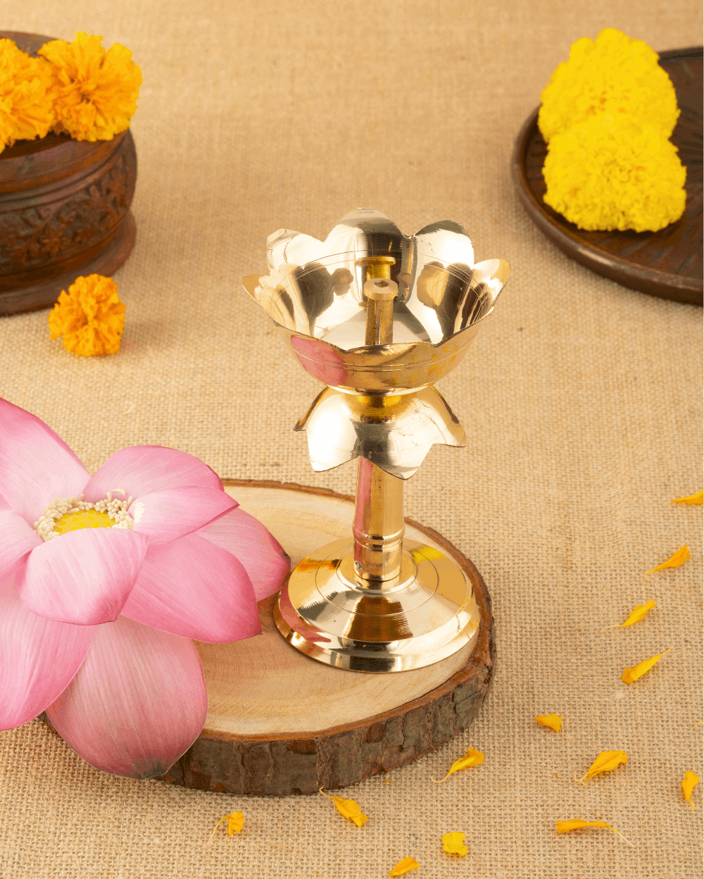 Authentic Brass Lotus Stand Diya