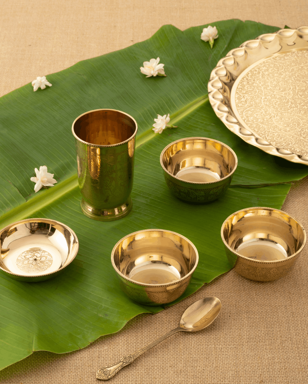 Authentic Brass Luxe Thali set Engraved