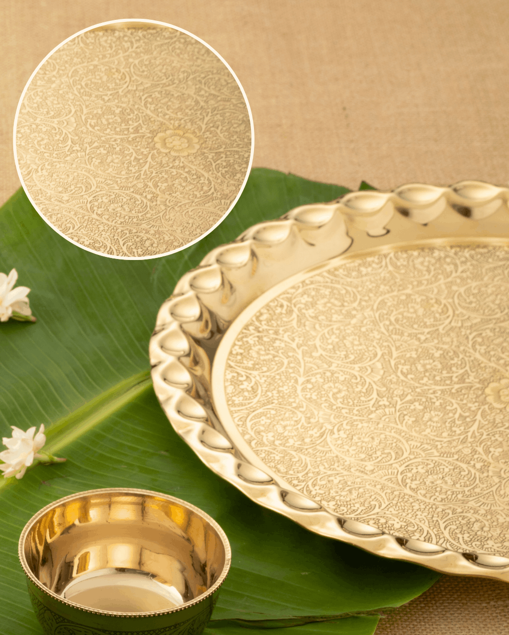 Pure Brass Luxe Thali set Engraved